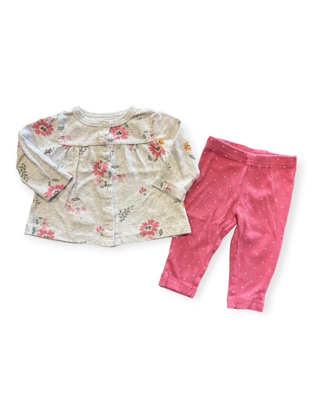 Carter's Girl 2-Piece Floral Top and Pink Polka Dot Leggings Set Size 3-6 Months